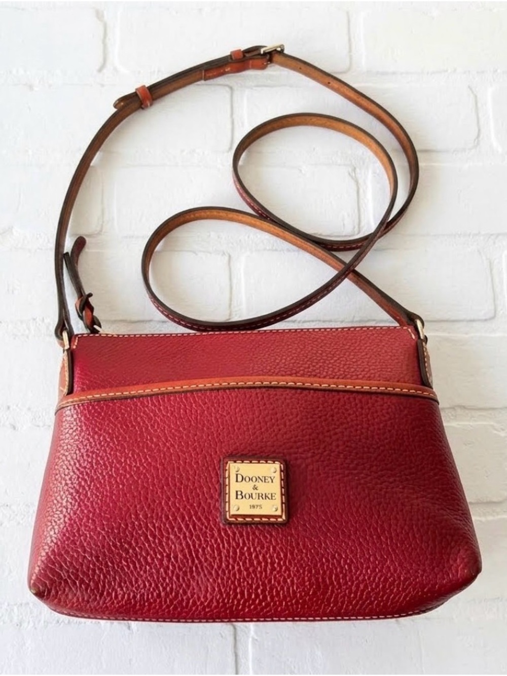 Dooney & Bourke Red Pebbled Leather Crossbody with Tan Strap